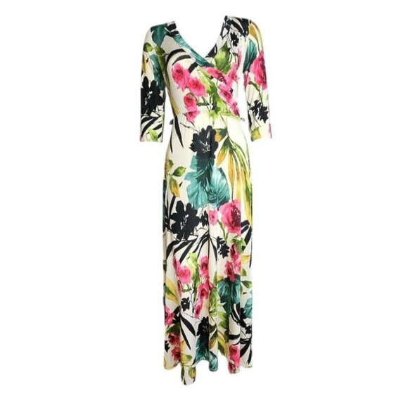 Pinkblush Dresses & Skirts - Pinkblush‎ Dress Womens Size S Small Pink Green Floral Pullover Long 3/4 Sleeve